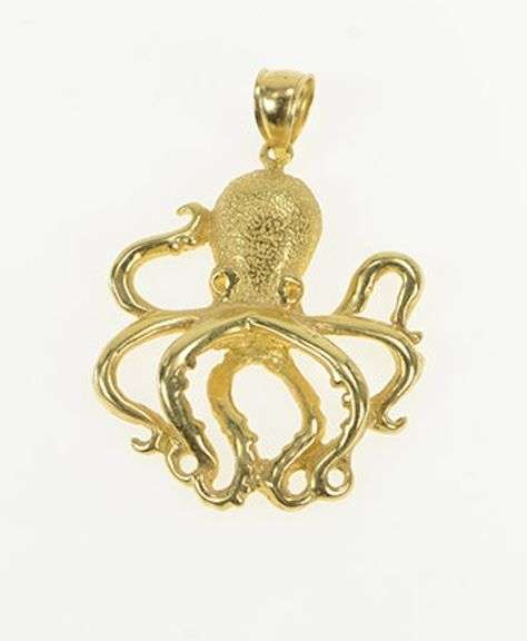 14K Yellow Gold Octopus Ocean Animal Marine Life Motif Charm/Pendant