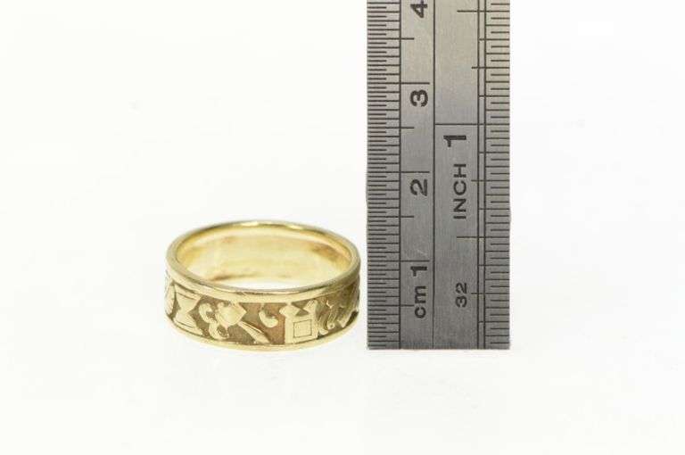 10K Yellow Gold Masonic Symbols Motif 7.5mm Free Mason Men's Ring