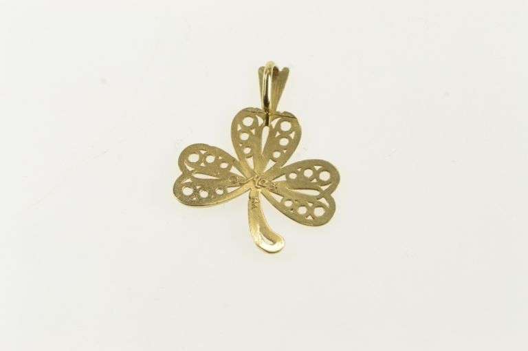 14K Yellow Gold Filigree Clover Shamrock Good Luck Lucky Charm/Pendant