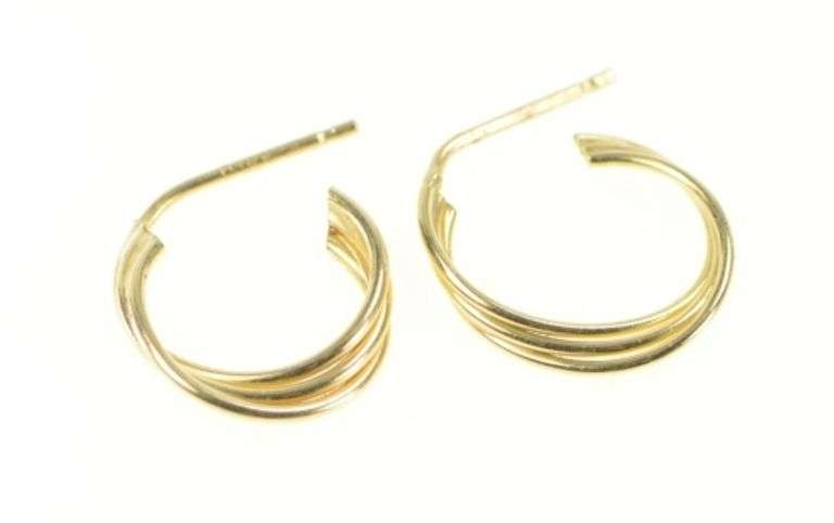 14K Yellow Gold Twist Design Semi Hoop Vintage Statement Earrings