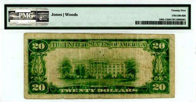 1929 $20 National Banknote of Norristown Pennsylvania in PMG25