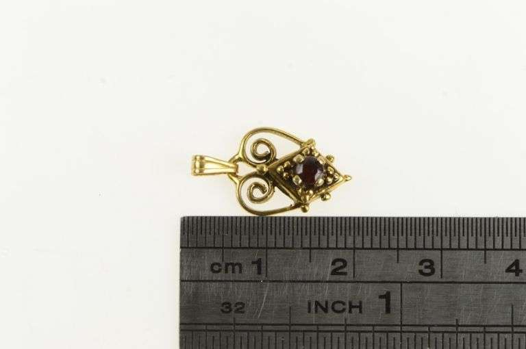 14K Yellow Gold Victorian Garnet Heart Love Valentine Charm/Pendant