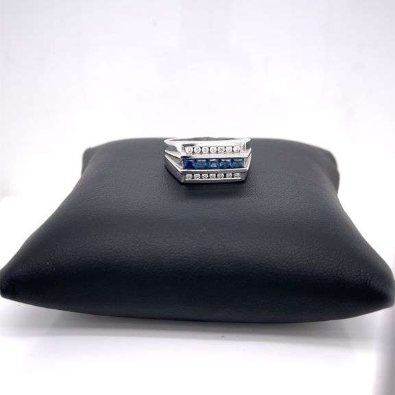 14K WHITE GOLD SIGNET RING WITH DIAMONDS AND SAPPHIRES