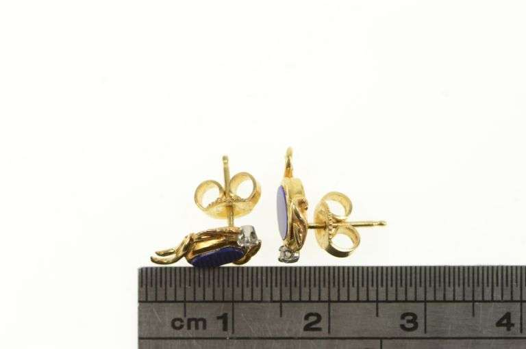 14K Yellow Gold Lapis Lazuli Diamond Accent Swirl Stud Earrings