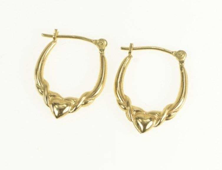 14K Yellow Gold Puffy Heart Love Symbol Claddagh Hoop Earrings