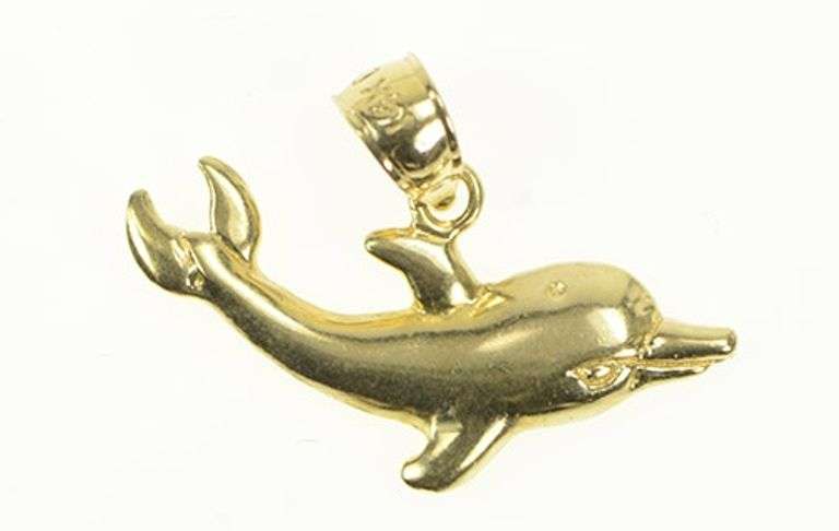 14K Yellow Gold Dolphin Ocean Animal Beach Motif Charm/Pendant