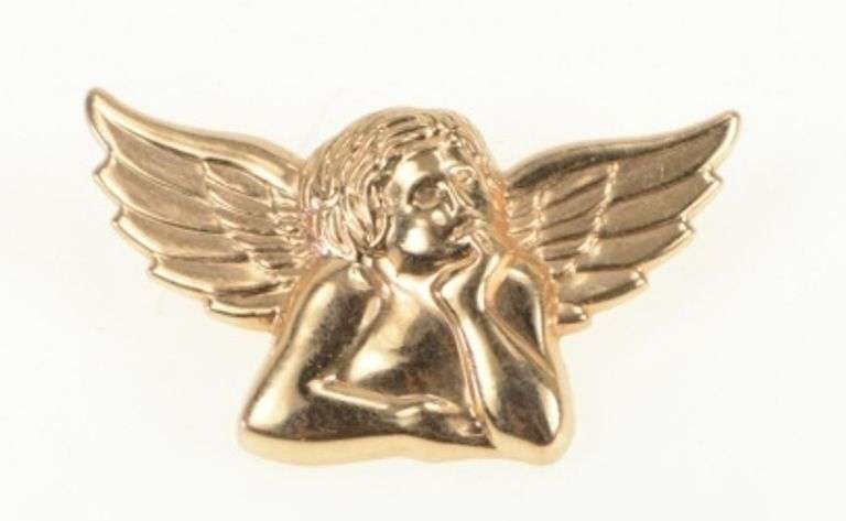 14K Rose Gold High Relief Cherub St Raphael Baby Angel Pendant