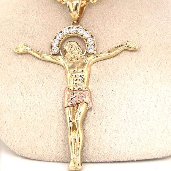 14K YELLOW AND ROSE GOLD JESUS CHARM WITH CHAIN