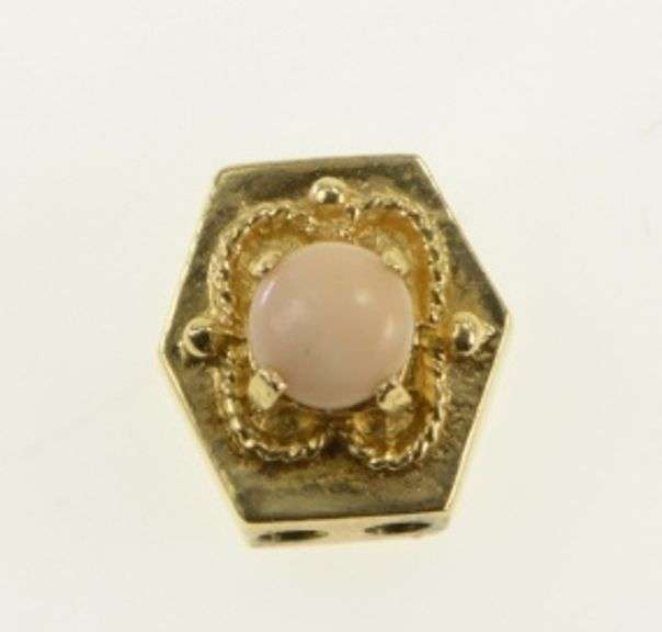 14K Yellow Gold Victorian Style Coral Slide Bracelet Charm/Pendant