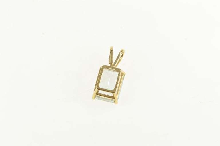 14K Yellow Gold Emerald Cut Solitaire Vintage CZ Statement Pendant