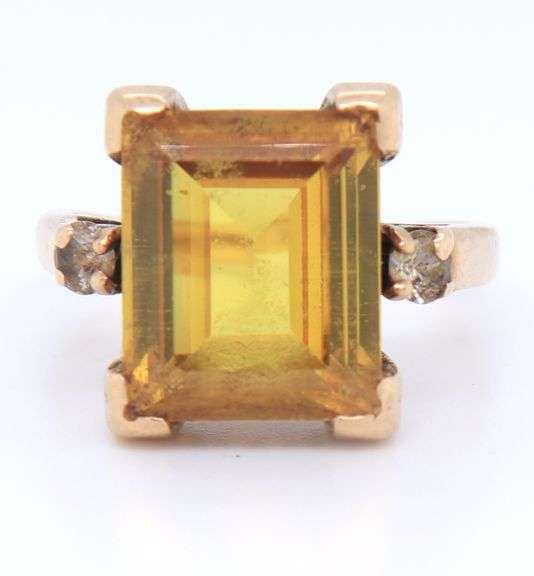 Vintage 10KT Emerald Cut Yellow Sapphire Ring