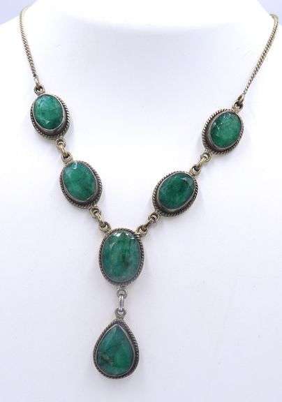 Sterling Silver Green Stone Necklace