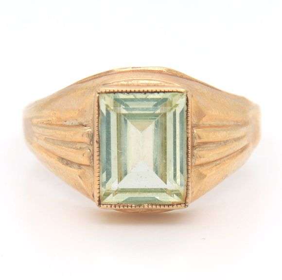 Vintage 10KT Emerald Cut White Topaz Ring