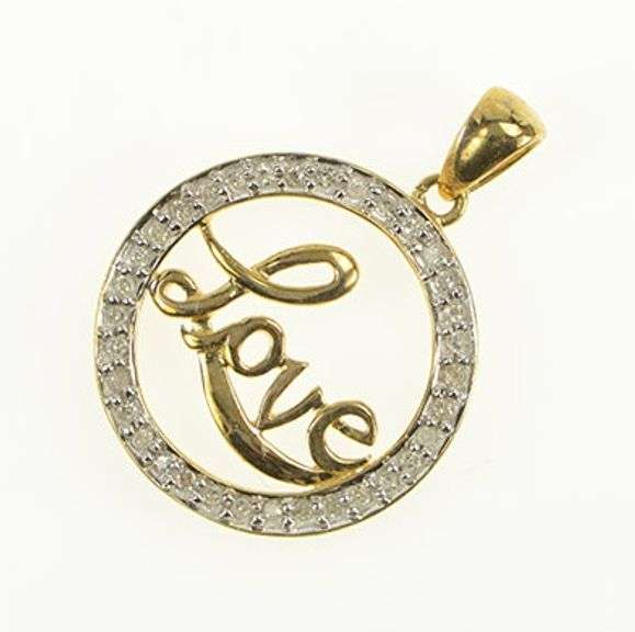 10K Yellow Gold Diamond Circle Love Romantic Valentine Round Pendant