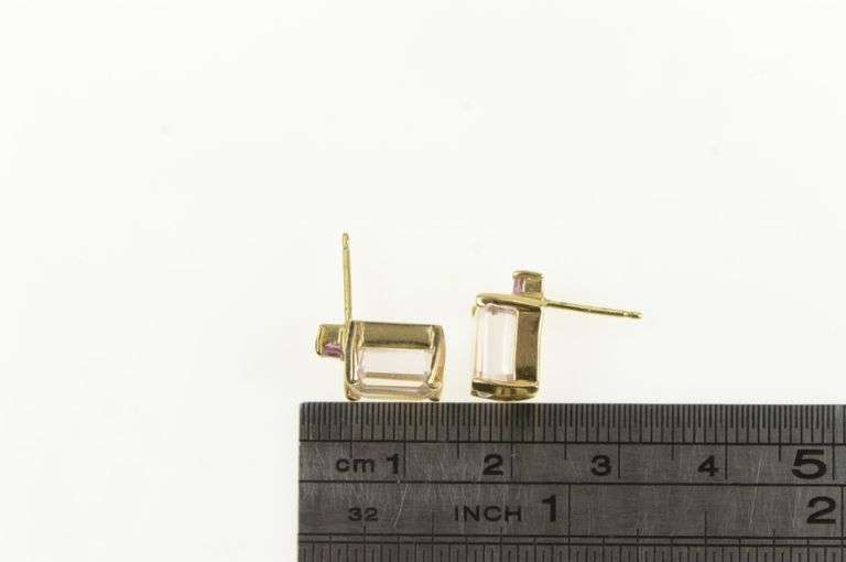 14K Yellow Gold Emerald Cut Pink Topaz Vintage Stud Earrings