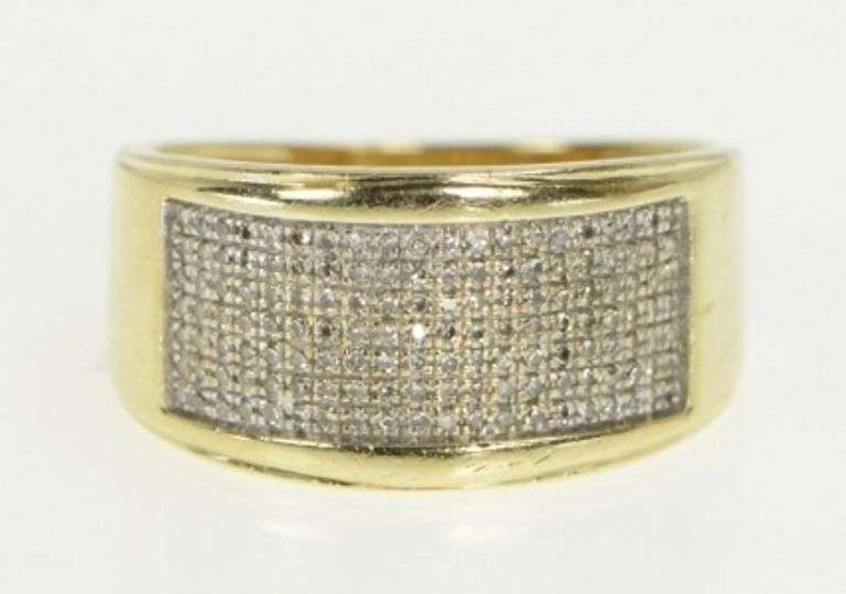 10K Yellow Gold Pave Diamond Encrusted Squared Band Ring