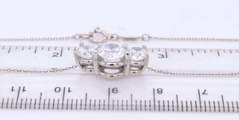 Platinum 3 Stone Cubic Zirconia Pendant on Chain