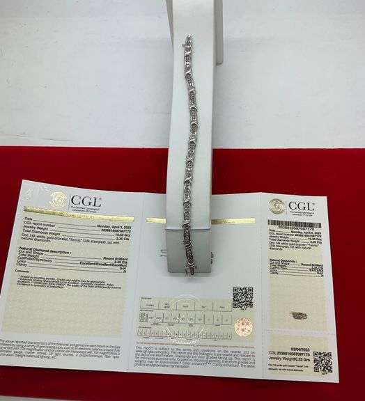 CERTIFIED 14K WHITE GOLD AND DIAMOND BRACELET