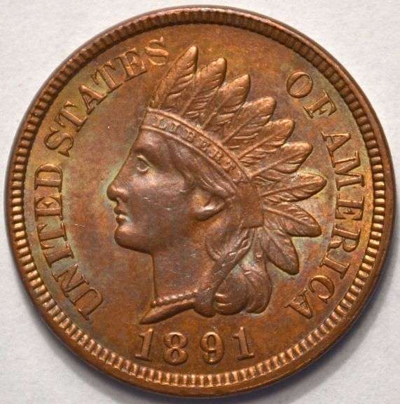 1891 Indian Head Cent Rainbow BU