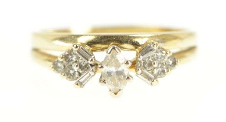 14K Yellow Gold 0.65 Ctw Marquise Diamond Bridal Engagement Ring