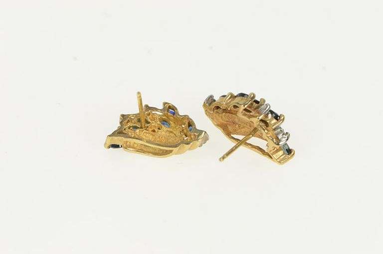 10K Yellow Gold Marquise Sapphire Wings Diamond Stud Earrings