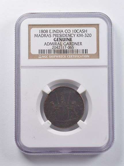 Genuine 1808 East India Co 10 Cash Madras KM-320 Gardner NGC Shipwreck