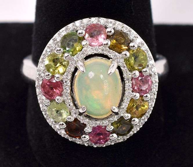 Opal And Tourmaline Ring In Sterling Silver