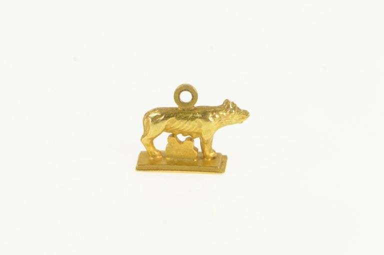 18K Yellow Gold Capitoline Wolf Romulus Remus Roman Myth Charm/Pendant