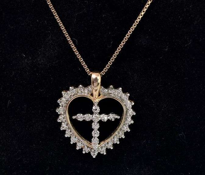Vermeil Heart And Cross Pendant Necklace In Sterling Silver