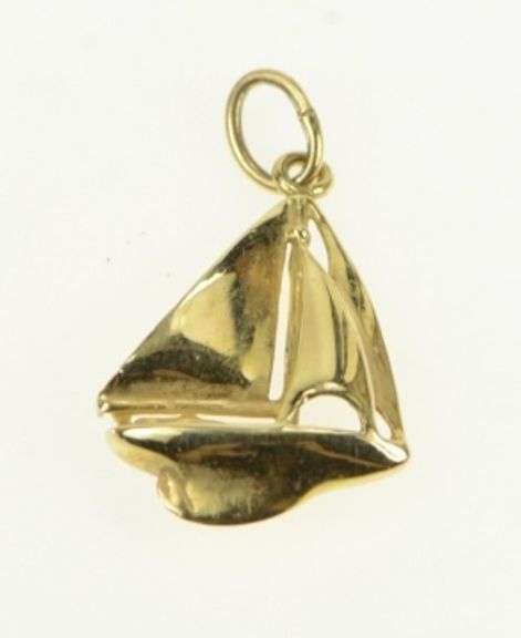 14K Yellow Gold 3D Boat Ship Sailing Nautical Travel Charm/Pendant