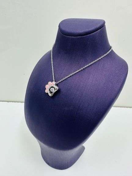SOLID STERLING SILVER WITH PINK ENAMEL DOG PAW PENDANT