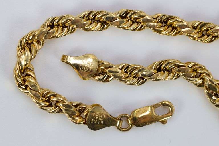 10k Yellow Gold Hollow Diamond-Cut Rope Link Chain 5.7mm Bracelet 8"