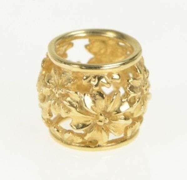 14K Yellow Gold Plumeria Flower Pattern Slide Bead Charm/Pendant