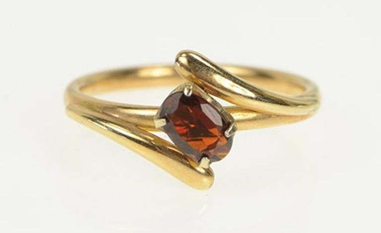 14K Yellow Gold Oval Garnet Vintage Retro Bypass Statement Ring