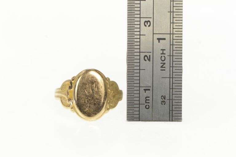 14K Yellow Gold Ornate Victorian Worn Monogram Name Initial Ring