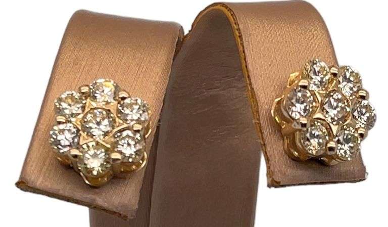 14K YELLOW GOLD DIAMOND PAVE EARRINGS- 2.56 CARATS!