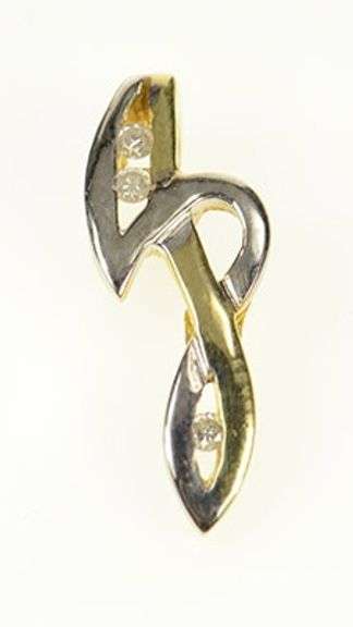 14K Yellow Gold Two Tone Diamond J Cursive Monogram Loop Pendant