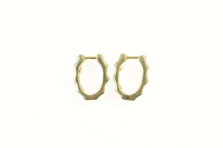 10K Yellow Gold Retro Oval Diamond Squared Huggies Hoop Earrings
