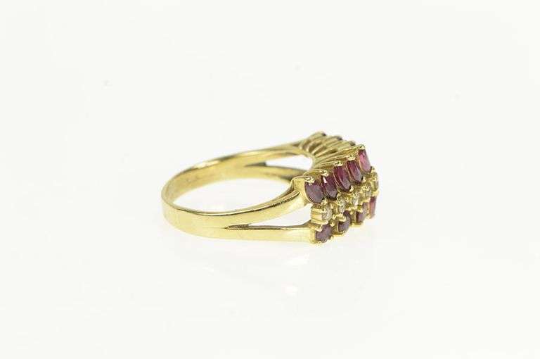 14K Yellow Gold Natural Ruby Diamond Squared Statement Band Ring