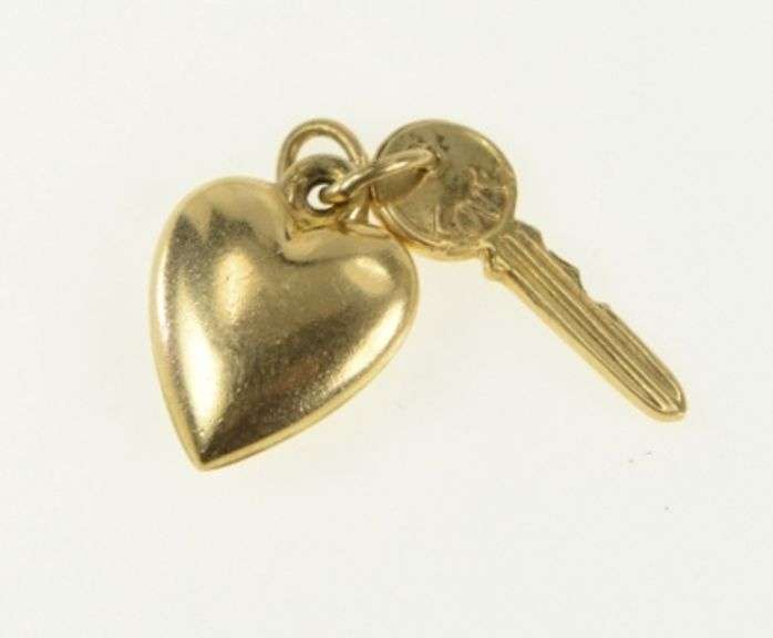 14K Yellow Gold Love & Success Heart Key Love Symbol Charm/Pendant