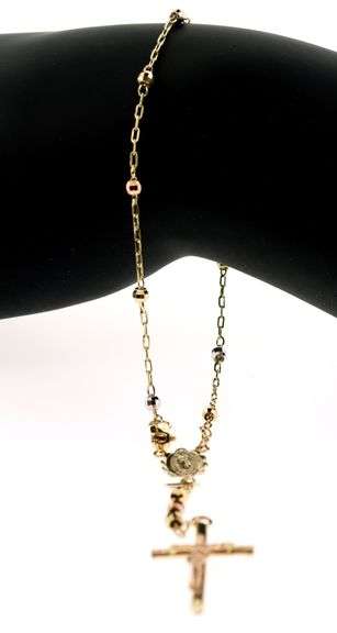Fair 14kt gold beaded bracelet with cross pendant