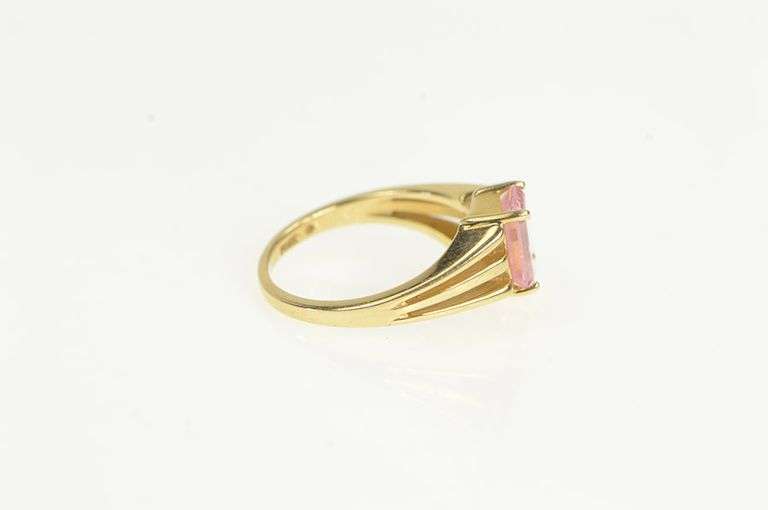 14K Yellow Gold Emerald Cut Pink & Yellow CZ Bypass Ring