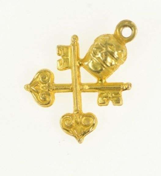 14K Yellow Gold Keys of Heaven Papal Pope Catholic Charm/Pendant