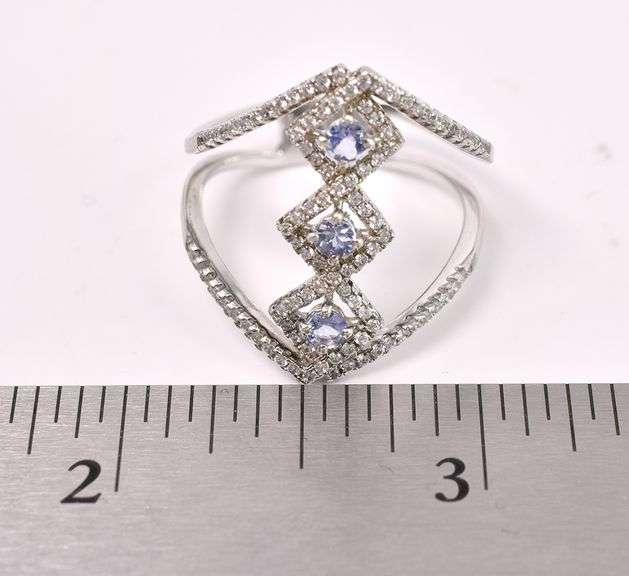 Purple Iolite And White Topaz Ring In Sterling Silver