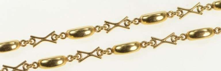 14K Yellow Gold Domed Bar X Link Vintage Retro Fashion Chain Necklace