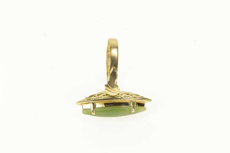 14K Yellow Gold 1960's Nephrite Navette Cabochon Vintage Ring