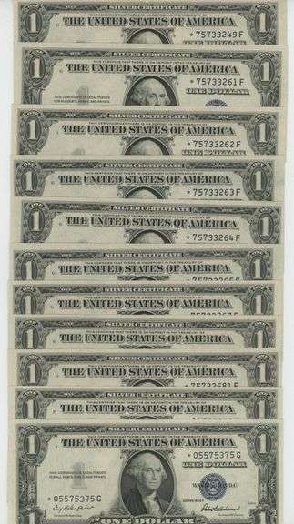 11 Scarce Gem CU 1935-F Series $1 STAR notes, many sequential