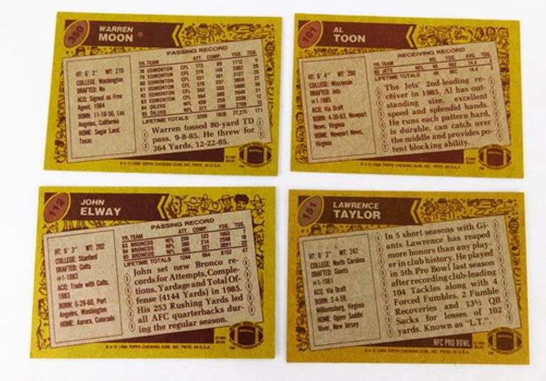 4 Super Stars 1986 Football Cards