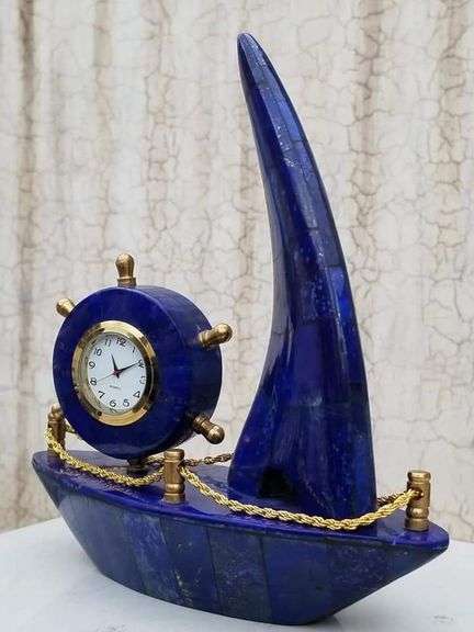 Beautiful Natural 4535 Ct Blue Lapis Lazuli Sail Boat Clock