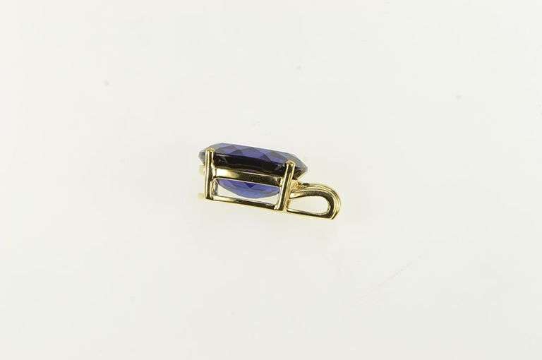 10K Yellow Gold Oval Syn. Sapphire Solitaire Vintage Statement Pendant